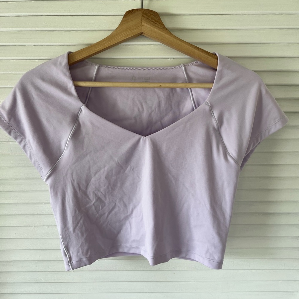 Aerie Offline V Neck Crop Top Fitted Shelf Bra Sz Large